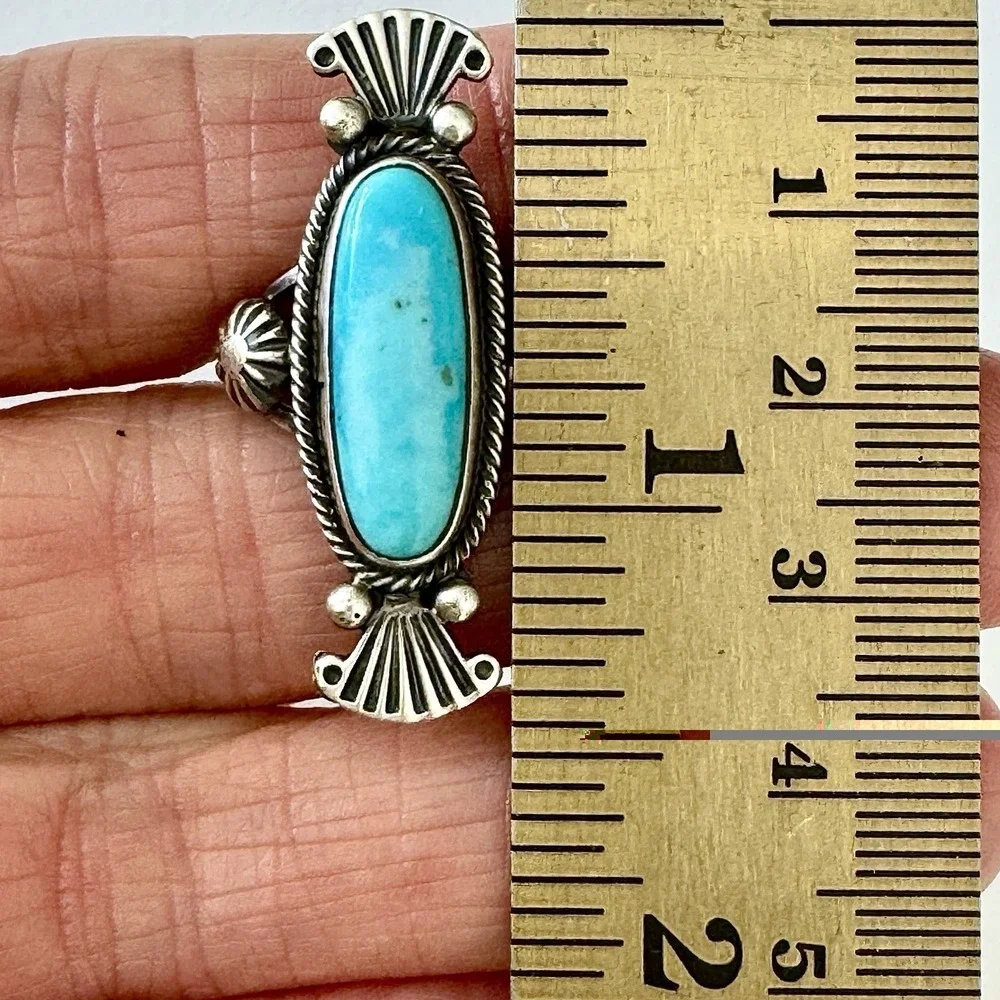 Navajo‎ Turquoise Ring Sz 7 Long Sterling Benally Native American